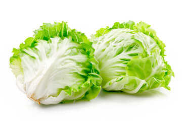 Crisphead, or iceberg lettuce isolated on white background. Fresh green salad leaves from garden - obrazy, fototapety, plakaty