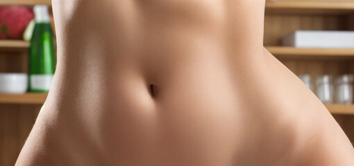 woman's bare belly close-up, medical examination - obrazy, fototapety, plakaty