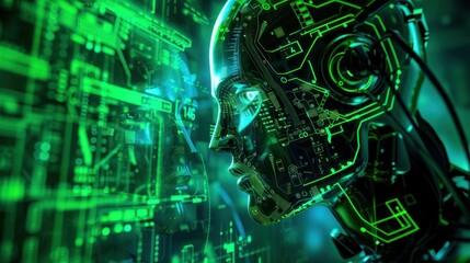 Fototapeta premium green blue square and robot technology background
