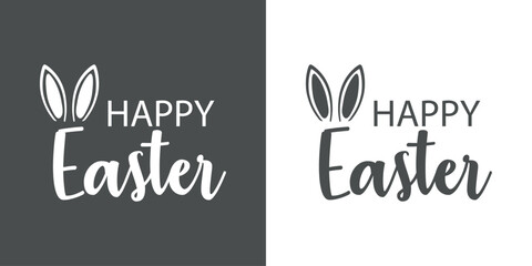 Logo con texto manuscrito Happy Easter con silueta de orejas de Conejo de Pascua - obrazy, fototapety, plakaty