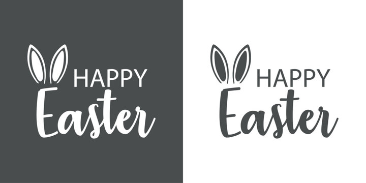 Logo con texto manuscrito Happy Easter con silueta de orejas de Conejo de Pascua