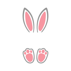 Logo con silueta de orejas y patas de conejo para felicitaciones y tarjetas de Pascua
