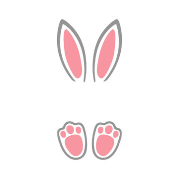 Logo con silueta de orejas y patas de conejo para felicitaciones y tarjetas de Pascua
