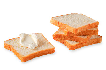 Sandwich made from a slice of white bread with soft cheese