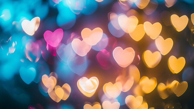 Happy valentines day shiny colorful hearts bokeh background