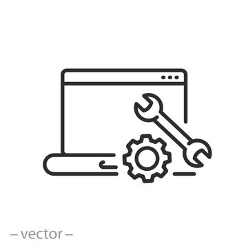 installation of drivers on pc, install software icon, computer update system, thin line symbol - editable stroke vector illustration