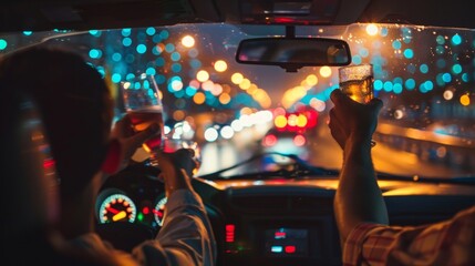 Friends had a drinking party and got drunk while driving along the way.