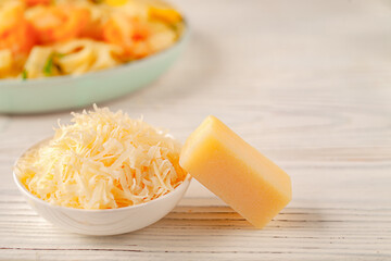 Parmesan for noodles with shrimp, lemon and chopped parsley