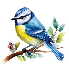 Charming Bluetit Bird Watercolor Clipart  isolated 