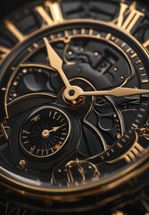 Fototapeta na wymiar Black watch with gold hands, timeless elegance, precision timekeeping, UHD