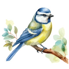 Charming Bluetit Bird Watercolor Clipart  isolated  - obrazy, fototapety, plakaty