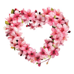 Fototapeta na wymiar Cherry Blossom Heart Wreath Clipart isolated on whi