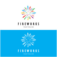 Fototapeta na wymiar Fireworks logo design with creative colorful sparks in modern style.logo for business,brand,celebration,fireworks,firecrackers
