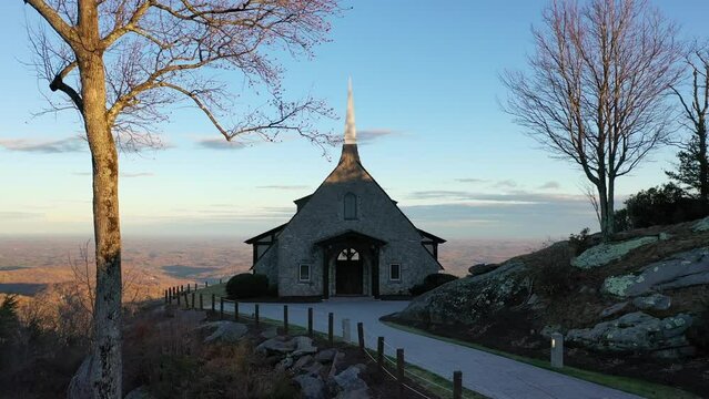 Quaint Church on Side of Mountain, Glassy Mountain Chapel, Glassy Cliffs, Landrum, SC Zoom Out