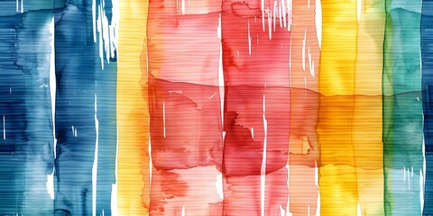 Watercolor brushstrokes form vibrant striped pattern on textured fabric seamless backdrop. Concept Watercolor, Brushstrokes, Vibrant, Striped Pattern, Fabric Seamless Backdrop
