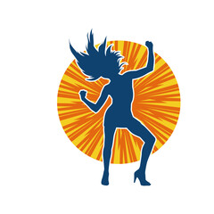 Silhouette of a slim female in dance pose. Silhouette of a woman dancing.