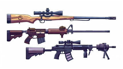 Rifle, Carbine, and Sniper Rifle. Gun Weapons. Multiple Vector Icon Illustration. Icon Concept Isolated Premium Vector. 