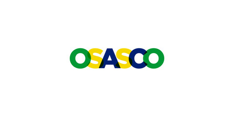 Osasco in the Brasil emblem. The design features a geometric style, vector illustration with bold typography in a modern font. The graphic slogan lettering.