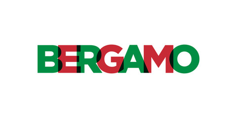 Bergamo in the Italia emblem. The design features a geometric style, vector illustration with bold typography in a modern font. The graphic slogan lettering.