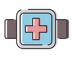 Obraz premium Vector isolated line icon. Smart watch or fitness bracelet with a medical cross symbol.
