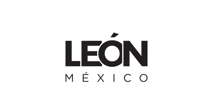 Leon in the Mexico emblem. The design features a geometric style, vector illustration with bold typography in a modern font. The graphic slogan lettering.