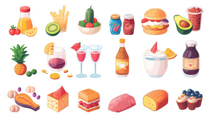 Food - Consumable items that restore health or provide temporary buffs. Game Assets. Multiple Vector Icon Illustration. Icon Concept Isolated Premium Vector.
