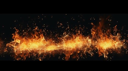Fire flames on black background Generative AI - obrazy, fototapety, plakaty