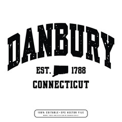 Danbury text effect vector. Editable college t-shirt design printable text effect vector