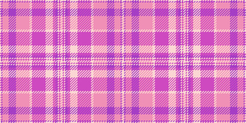 Naked fabric textile texture, scrapbooking plaid vector background. Frame pattern tartan seamless check in pink and magenta colors.