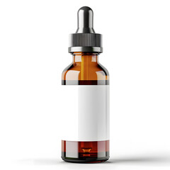Amber glass dropper bottle with a blank label mock up isolated on white background