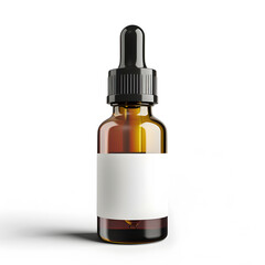 Amber glass dropper bottle with a blank label mock up isolated on white background
