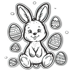 Easter Bunny and Eggs. Sticker Collection. Multiple. Vector Icon Illustration. Icon Concept Isolated Premium Vector