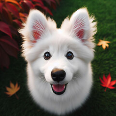 white dog looking up