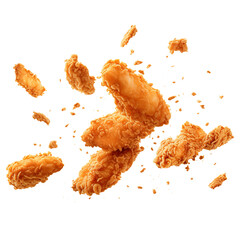 Flaying fried chicken nuggets isolated on transparent background Remove png, Clipping Path, pen tool
