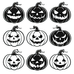 Halloween Pumpkin Carving - Spooky Tradition. Sticker Collection. Multiple. Vector Icon Illustration. Icon Concept Isolated Premium Vector. Line Art.