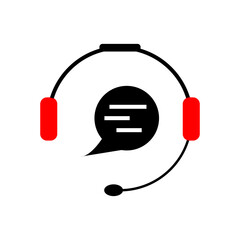 headphone with microphone and red speech bubble on white background
