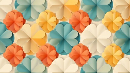 Fototapeta na wymiar Colorful 3D Paper Flowers: Vibrant Orange, Yellow, Blue, and White Floral Arrangement