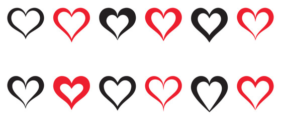 Set of hearts love on a white background. Vector illustration in flat style.