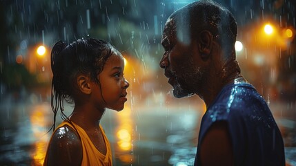 One-on-One: The father and daughter face off in a friendly game of one-on-one basketball, their competitive spirits  - obrazy, fototapety, plakaty