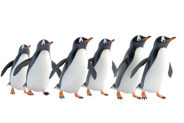 The Penguin Parade Isolated On Transparent Background