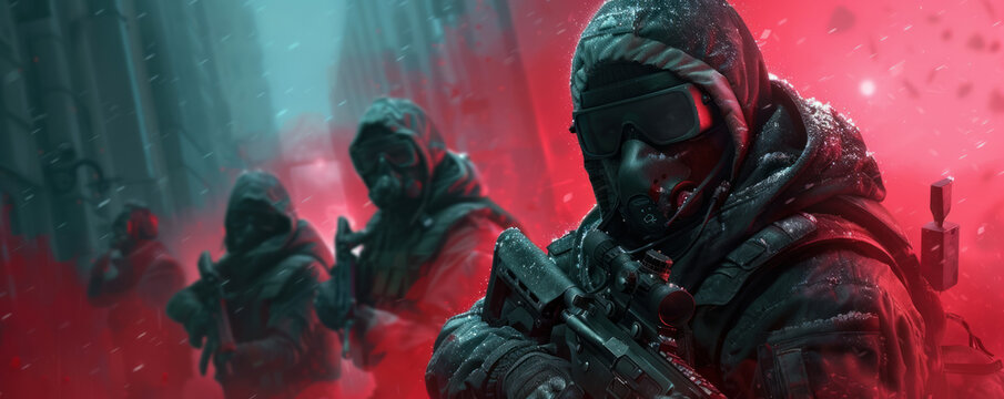 In-game heist operation, team in stealth mode, a moment of tension and strategy in action gaming