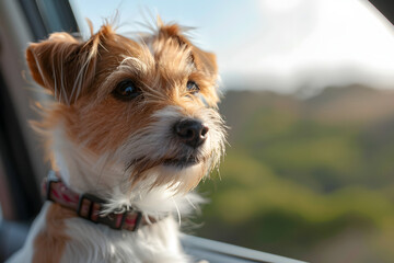 Window to the World: Adorable Dog Enjoying the View on Car Travel