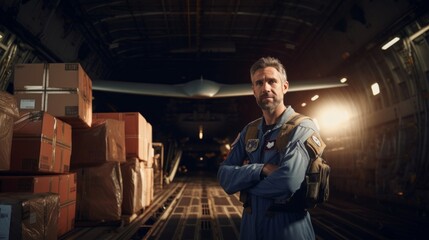Obraz na płótnie Canvas Experienced cargo plane pilot in his 40s portrait