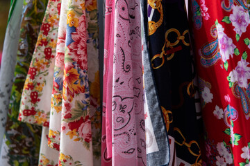 Displayed scarves at the shop