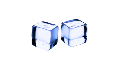 Two ice cubes set on white background. Clipping paths. PNG.