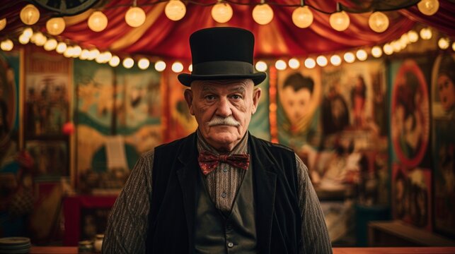 Circus Clown With Top Hat And Monocle In Warm Lighting