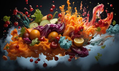 Amazing juicy fresh food explosion. - obrazy, fototapety, plakaty