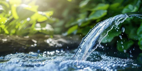 Keuken spatwand met foto Fresh water flowing in the green nature forest  © kimly