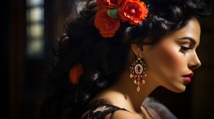 Fototapeta premium Intricate details of flamenco dancer's hair accessory