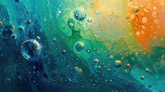 Abstract background with bubbles, banner in blue, gold, yellow and green